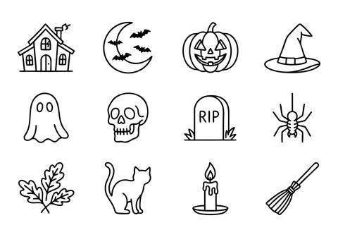 A set of twelve simple Halloween line art illustration vector 库存插图