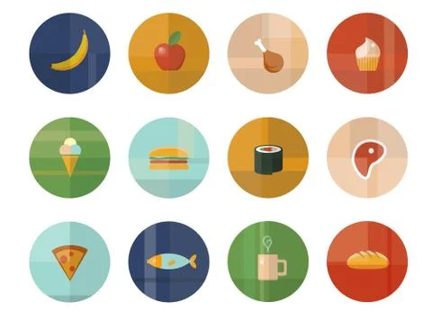 Set of Twelve Vector Food and Drink Icons Stock Illustration