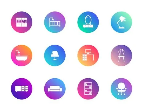 A set of twelve vibrant gradient circular icons Stock Illustration