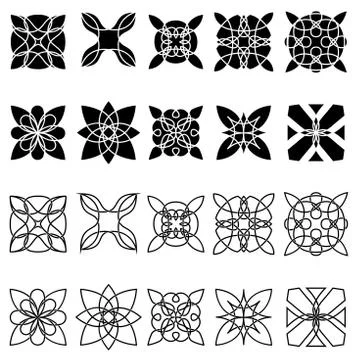 Set of twenty black pattern shapes Stock Illustration