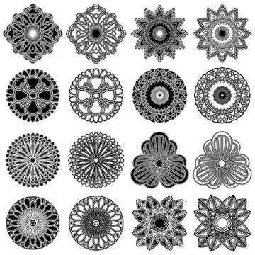 Set of twenty five black stylish flowers Stockillustratie