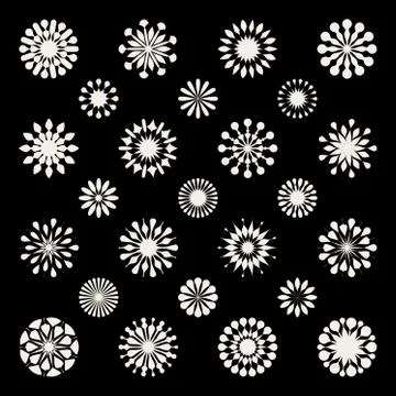 Set of Twenty Five Black  White Mandala Ornament Floral Shapes and Snowflakes Stock Illustration