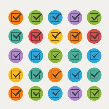 Set of twenty-five different black vector ticks or check marks i Stock Illustration