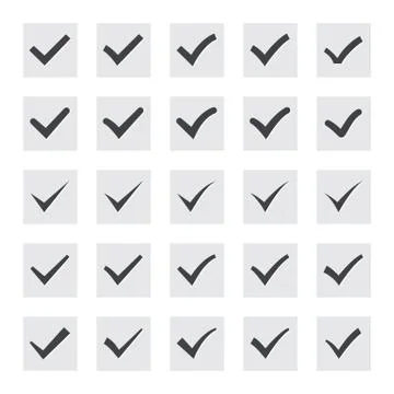 Set of twenty-five different black vector ticks or check marks Stock Illustration