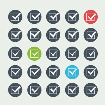 Set of twenty-five different white vector ticks or check marks Stock Illustration