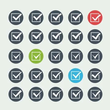 Set of twenty-five different white vector ticks or check marks Set of twen... Foto stock