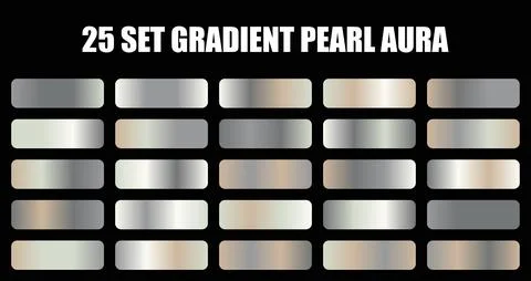 Set of twenty five gradient pearl aura color swatches featuring metallic silver Stock Illustration