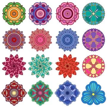 Set of twenty five stylish color flowers Stockillustratie