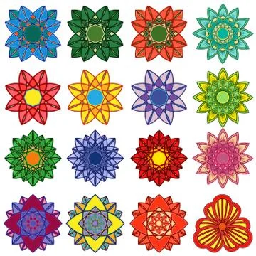 Set of twenty five stylized color flowers Stockillustratie