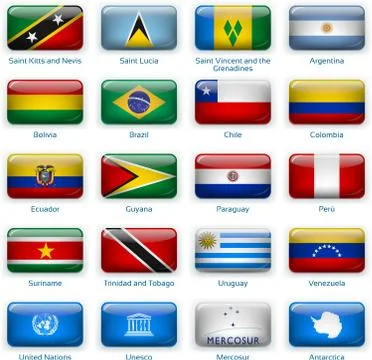 Set of twenty flags in button style. America two of two. Stock Illustration
