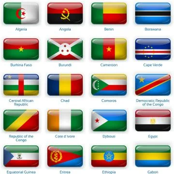 Set of twenty flags in button style. Africa one of three. Stock Illustration