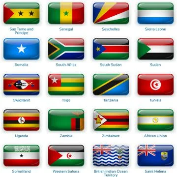 Set of twenty flags in button style. Africa three of three. Stock Illustration