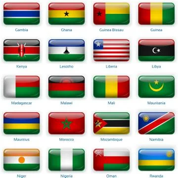 Set of twenty flags in button style. Africa two of three. Stock Illustration