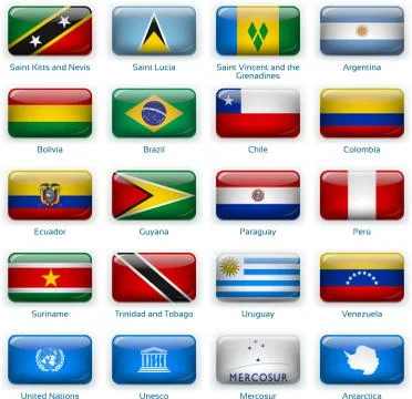 Set of twenty flags in button style. America two of two. Stock Illustration