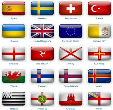 Set of twenty flags in button style. Europe three of three. 스톡 일러스트