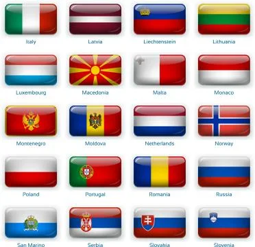 Set of twenty flags in button style. Europe two of three. Stock Illustration