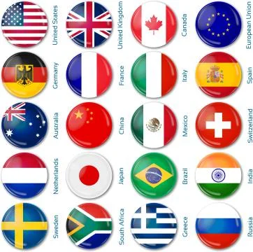 Set of twenty flags in round style. Popular countries. Stock Illustration