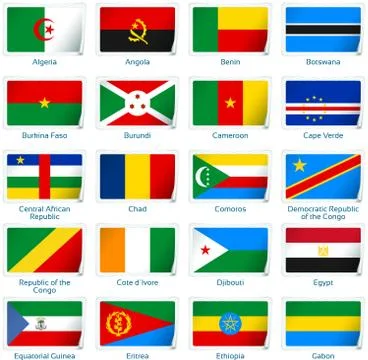 Set of twenty flags in sticker style. Africa one of three. Stock Illustration