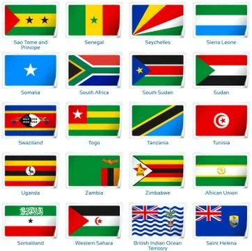 Set of twenty flags in sticker style. Africa three of three. Stock Illustration