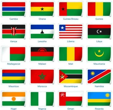 Set of twenty flags in sticker style. Africa two of three. Stock Illustration