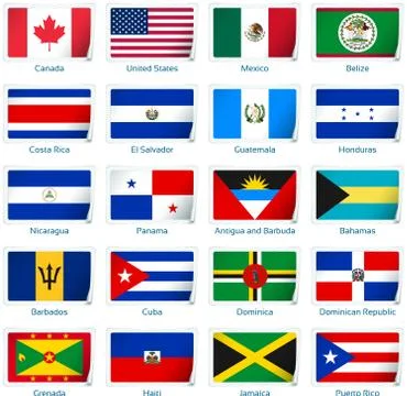 Set of twenty flags in sticker style. America one of two. 스톡 일러스트