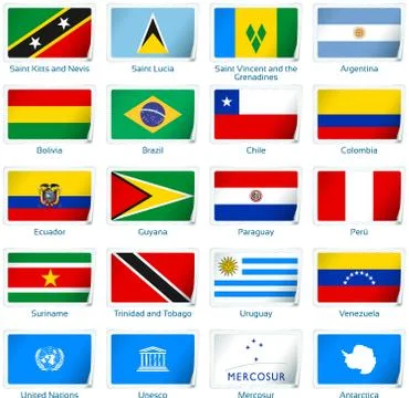 Set of twenty flags in sticker style. America two of two. Stock Illustration