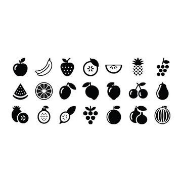 Set of twenty one black and white fruit featuring various healthy food and .. Illustration