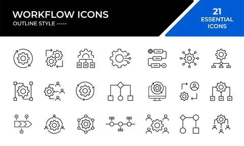 Set of twenty-one business workflow process outline icons for project manag.. Stock Illustration