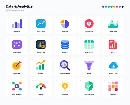 Set of twenty professional data and analytics icons Ilustração Stock