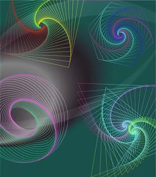 Set of twisted colored spirals. 3D geometry. Abstract background with spiral art Stock Illustration