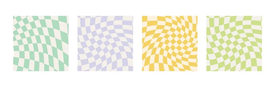 Set of twisted gingham checkerboard backgrounds in colorful summer colors. Groov Stock Illustration