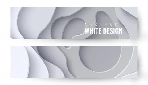 Set of two abstract white paper cut banners Stock Illustration