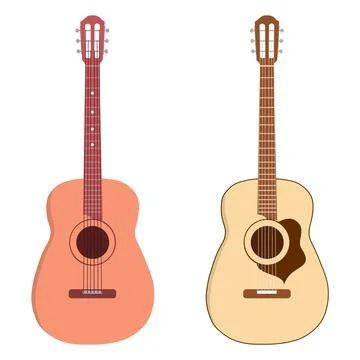 A set of two acoustic guitars in flat design style. Featuring a classical 스톡 일러스트