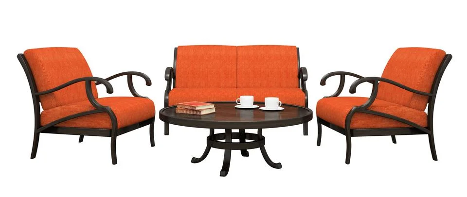Set of the two armchairs,sofa and table isolated on white background Illustrazione stock