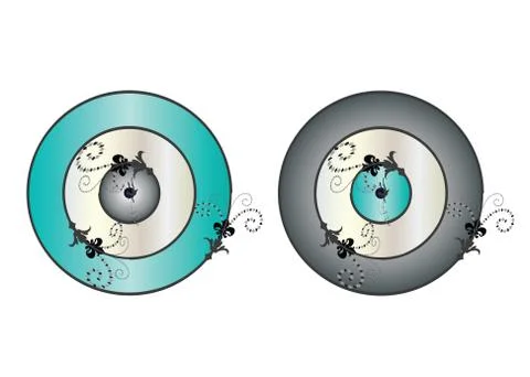 Set of two artistic evil eyes in grey and turquoise colors Stock Illustration