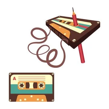 Set of two audio cassettes. Vector illustration in 90s style. Stock Illustration