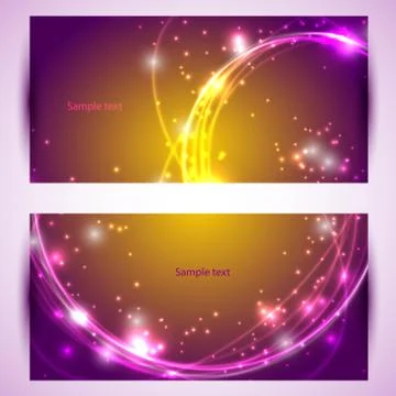 Set of two banners, abstract headers with golden sparkles Illustrazione stock
