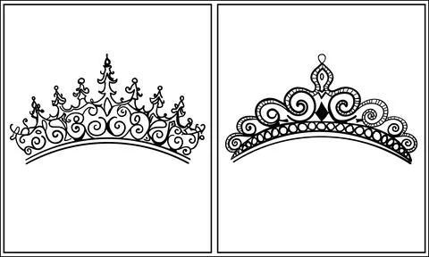 A set of two beautiful, hand-drawn royal tiaras with intricate swirl patterns Stock Illustration