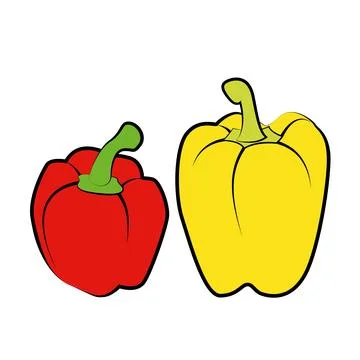 Set of two bell peppers of different colors isolated on a white background. Stock Illustration