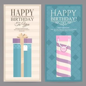 Set of two birthday card with gift boxes. Stock Illustration
