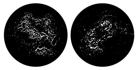 Set of Two Black and White Circular Galaxy Nebula Grunge Ink Texture Vector Ilustração Stock