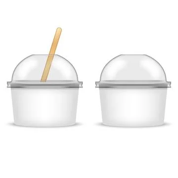Set of two blank white paper dessert tubs with clear transparent plastic do.. Stock Illustration