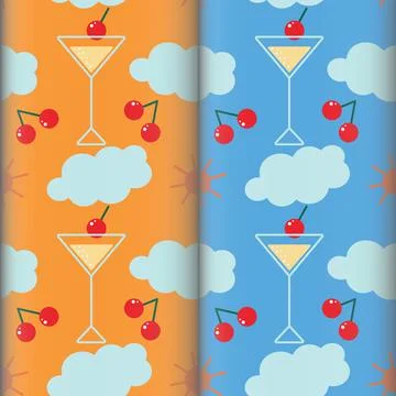 Set of two bright seamless summer pattern in trendy colors with summer elements Illustrazione stock