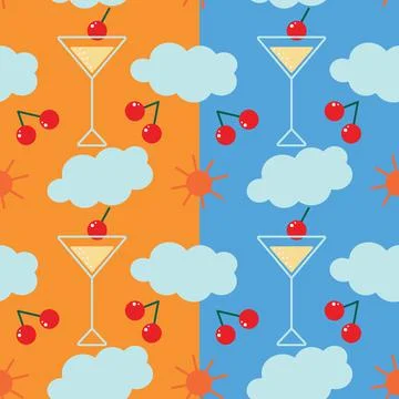 Set of two bright seamless summer pattern in trendy colors with summer elements Illustrazione stock