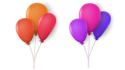 Set of two bundles of three colored balloons with highlights and shadows Stock Illustration