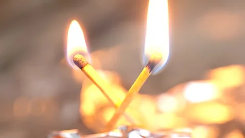 Set of two burning and fading matches. Stock Footage 129888650