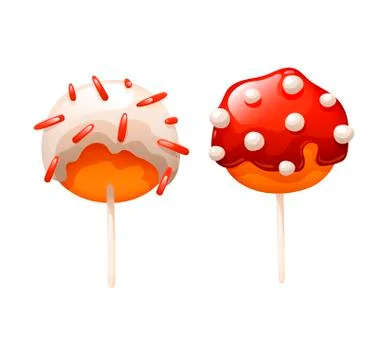 Set of two cake pops with glaze and sprinkling Stock Illustration