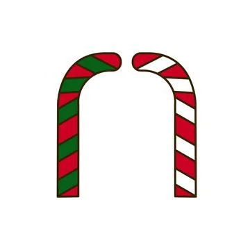 Set of two candy cane cartoon illustrations in red, green, and white. Stock Illustration