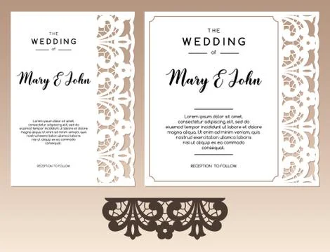 Set of two cards with openwork ethnic border and space for text. Laser cutting Stock Illustration