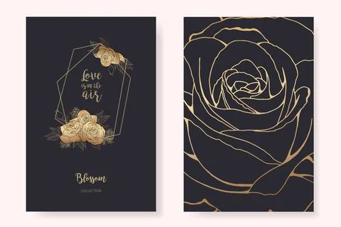 Set of two cards for wedding invitation, birthday greeting with rose flowers Stock Illustration